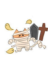 Obraz premium An orange cat mummy and mini ghosts with halloween theme on transparent background
