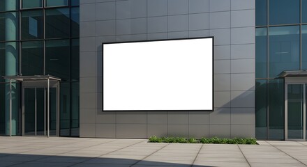 Large blank billboard on modern building exterior wall