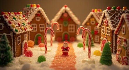 Enchanting Gingerbread Village: Santa's Festive Arrival on a Candy Cane Lane