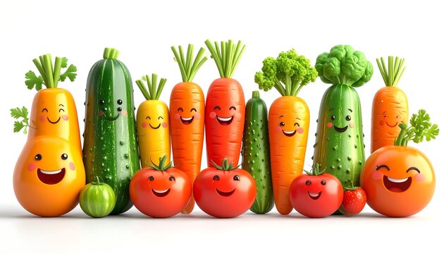 Cartoon vegetables with happy faces (2) - Powered by Adobe