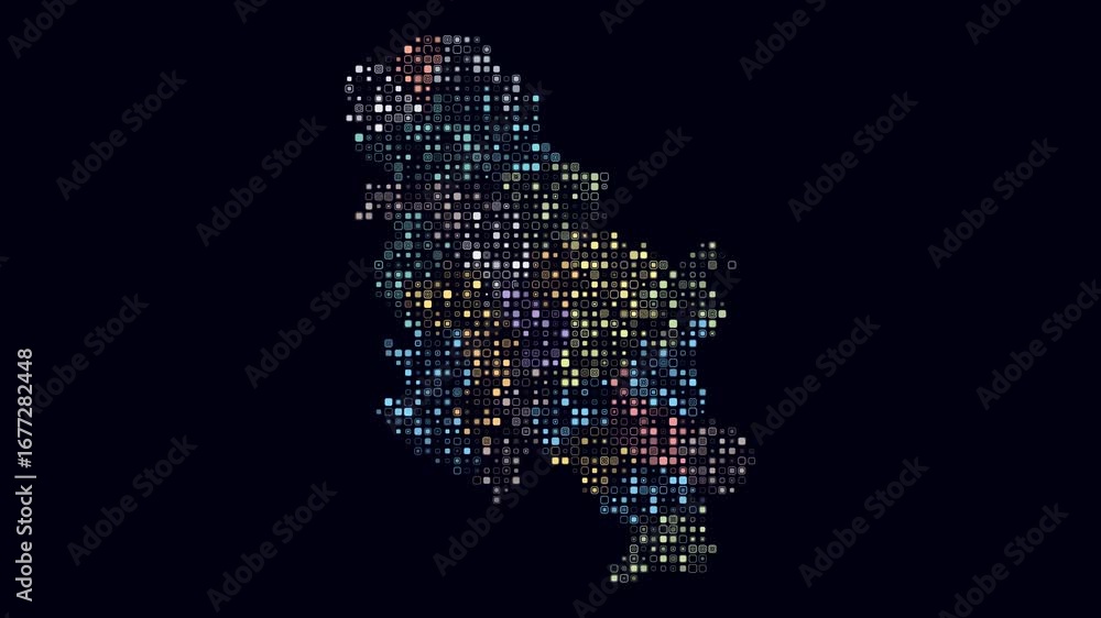Fototapete serbia animation. shape of the country with pulsating colored dots. small size rounded square blocks