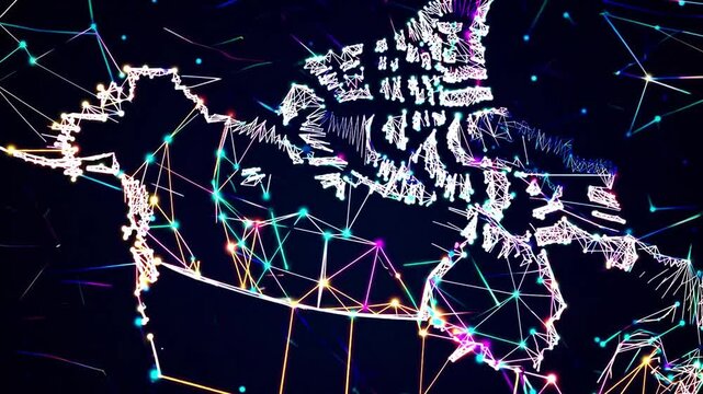 Futuristic Low Polygonal Wireframe Design of Canada Map Outline