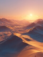 Fototapeta premium golden hour illuminates the desert dunes presenting a tranquil and colorful landscape at sunset