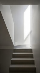 Obraz premium Minimalist residential staircase with clean design and soft natural light.