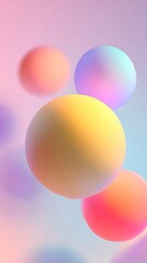 Multicolored spheres float in a soft pastel background, showcasing a playful and vibrant aesthetic.