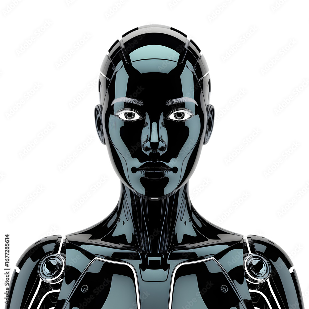 Aufkleber glossy humanoid robot with futuristic design, artificial intelligence and advanced technology on tra