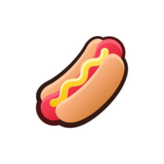 Isolated flat 3d Hot dog icon for game, interface, sticker, app. The sign in a cartoon style for match 3, arcade, rpg. The fast food sprite for craft element in hyper casual mobile game.