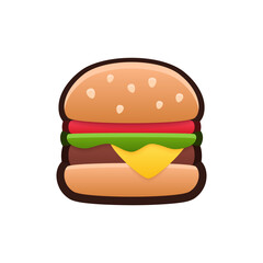 Isolated flat 3d Burger icon for game, interface, sticker, app. The sign in a cartoon style for match 3, arcade, rpg. The hamburger sprite for craft element in hyper casual mobile game.