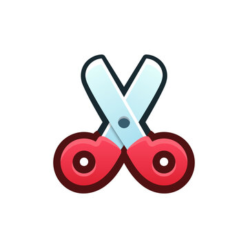 Isolated flat 3d Scissors icon for game, interface, sticker, app. The sign in a cartoon style for match 3, arcade, rpg. The cutting tool sprite for craft element in hyper casual mobile game.