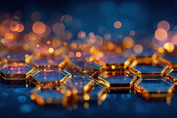 Abstract Hexagonal Pattern with Bokeh Lights and Futuristic Design.