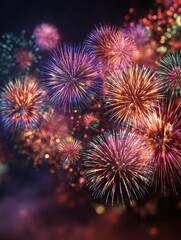 vibrant fireworks display with colorful bokeh effects at night