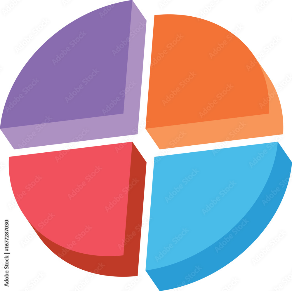 Poster 3d pie chart icon vector isolated on white and transparent background for business infographic data 