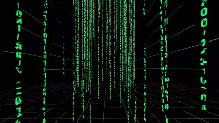 Falling digital binary code in the style of the Matrix film within technological cyberspace environment, in 3D - Powered by Adobe