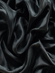 Fototapeta premium a black silky material with folds and wrinkles that create a dynamic texture