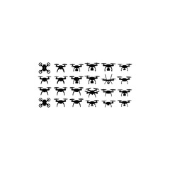 Fototapeta premium Drone silhouettes set, large pack of vector silhouette design, isolated white background 