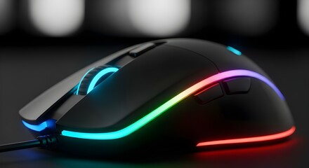 Gaming mouse with RGB lights on a dark surface