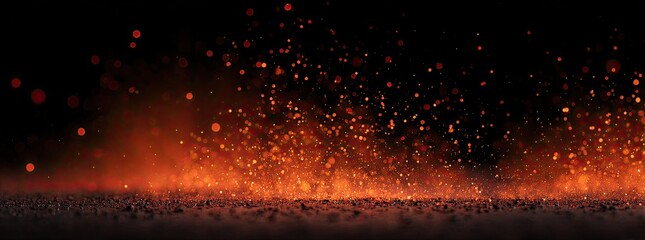 Fototapeta premium Fiery sparks rise from a bed of embers in a dark background