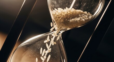 Hourglass with rice instead of sand representing a global food crisis and scarcity