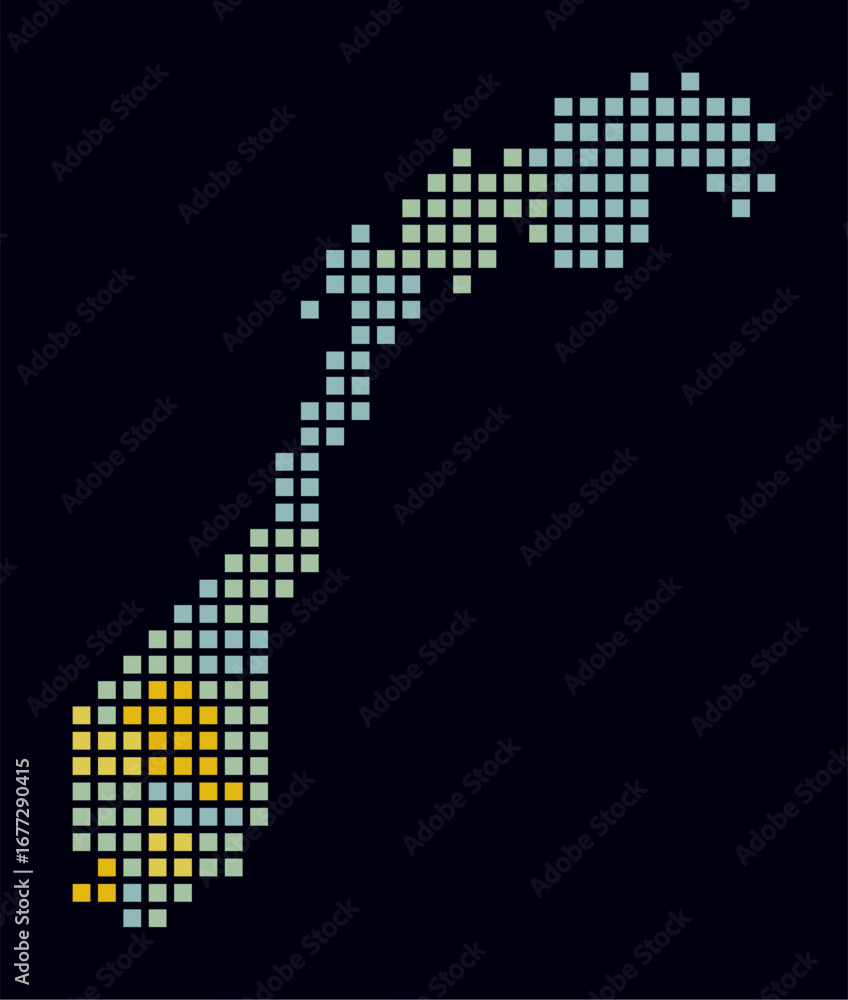 Poster norway dotted map. digital style map of the country on dark background. norway shape with square dot