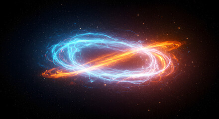 Fototapeta premium Energetic plasma ribbons interweaving in the depths of cosmic space against starlit black backdrop generating awe and