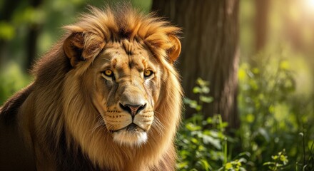 Obraz premium Majestic lion portrait in natural habitat