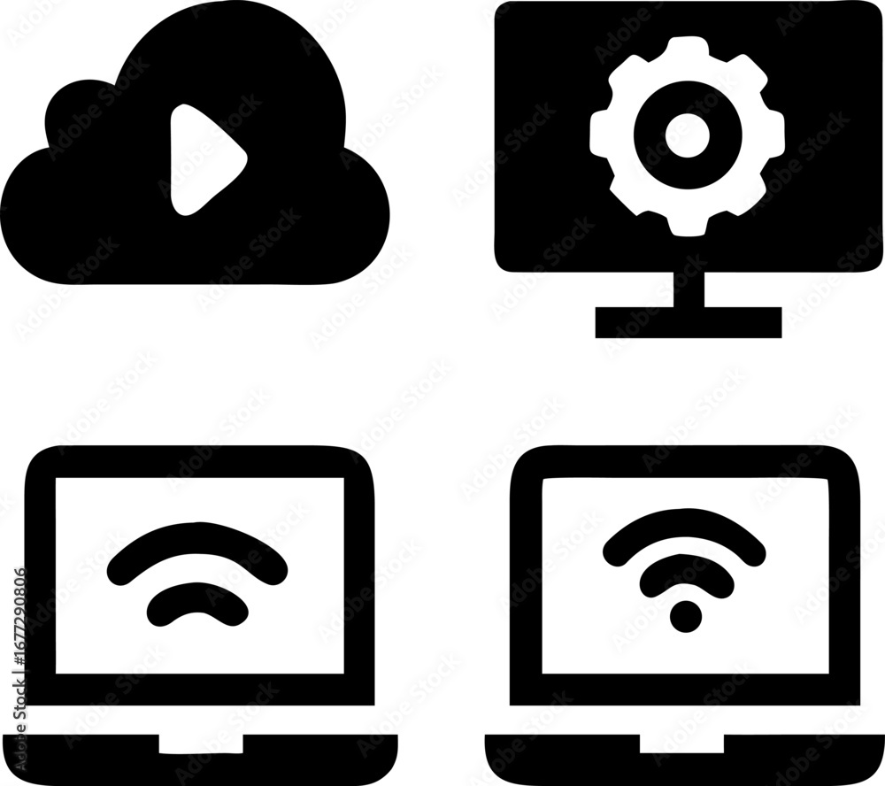 Aufkleber cloud computing with tech support and wifi laptops for modern digital solutions online