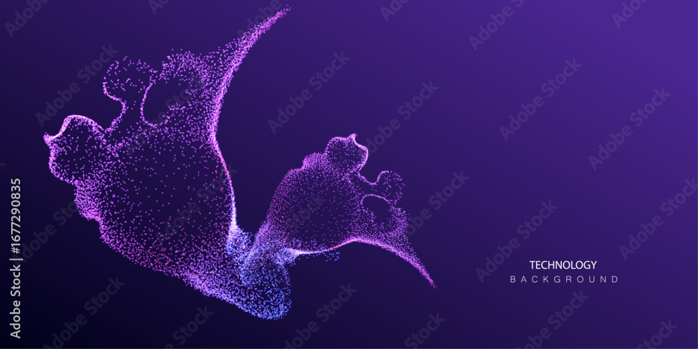 Poster ai banner with splash waves. technology particles design. dots a.i big data neon background. artific
