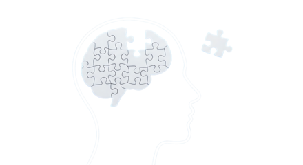 Adhd focus tools in remote work brain puzzle with missing piece representing adhd isolated on transparent background