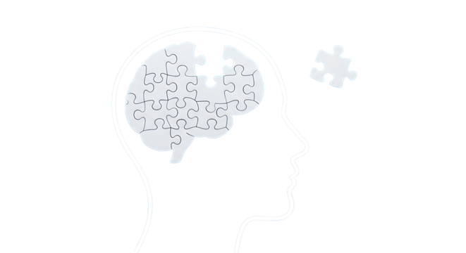 Adhd focus tools in remote work brain puzzle with missing piece representing adhd isolated on transparent background