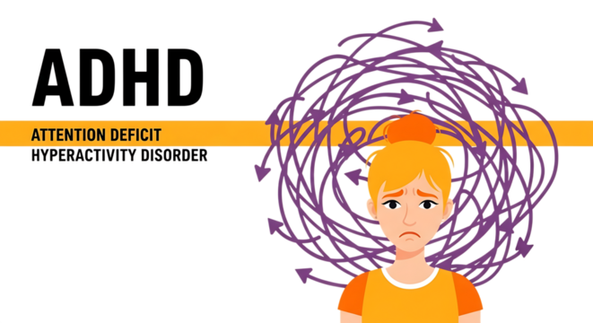 Adhd focus tools in remote work adhd attention deficit hyperactivity disorder with confused girl isolated on transparent background