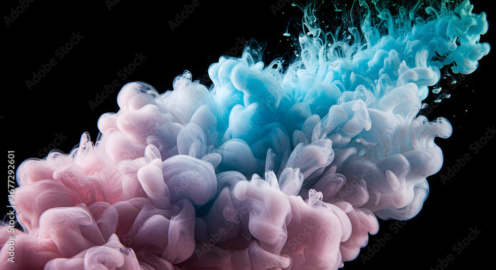 Poster abstract cloud of blue and pink ink dissolving into water creates a dynamic and ethereal visual effe