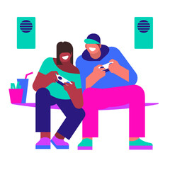 Man and woman playing video game