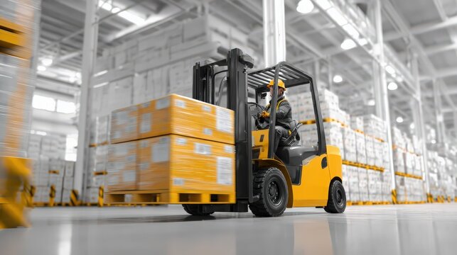 forklift operator moving cargo inside a warehouse
