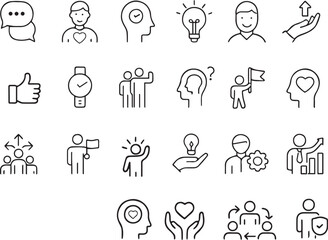 Skills Line Icon Set, Editable Vector Icons for Communication, Creativity, Problem-Solving, Work Ethics, Leadership