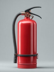 Obraz premium bright red fire extinguisher with black hose and handle for safety measures