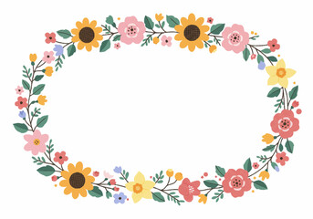 Oval Floral Wreath with Sunflowers Roses and Daffodils.