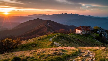 Mountain Sunset Cabin View