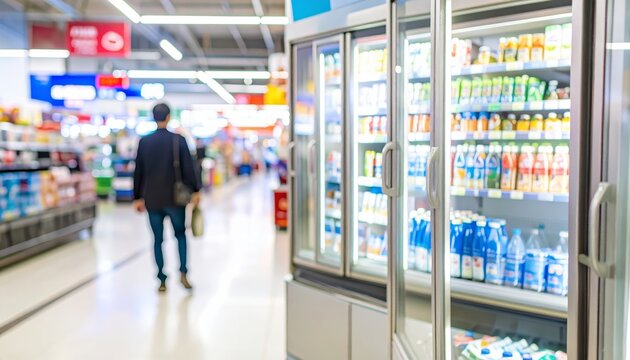 refrigerator rack in a supermarket