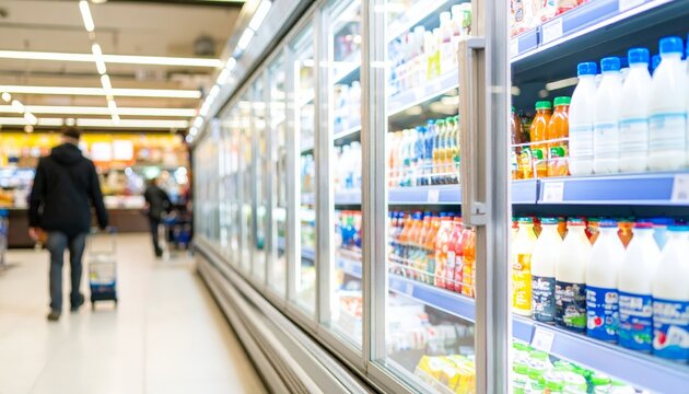 refrigerator rack in a supermarket