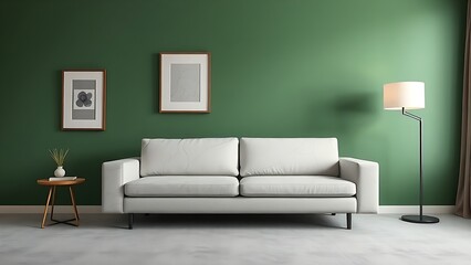 Contemporary living space with a green accent wall, modern furniture, and uncluttered aesthetic.