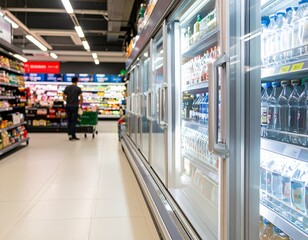 refrigerator rack in a supermarket