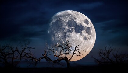 a surreal night sky with a full moon that appears damaged and cracked evoking awe and mystery