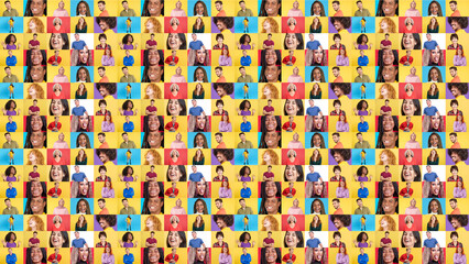 Infinite mosaic of happy people smiling in studio
