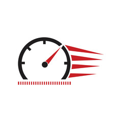 Black speedometer with red arrow and motion lines on white background gauge dial