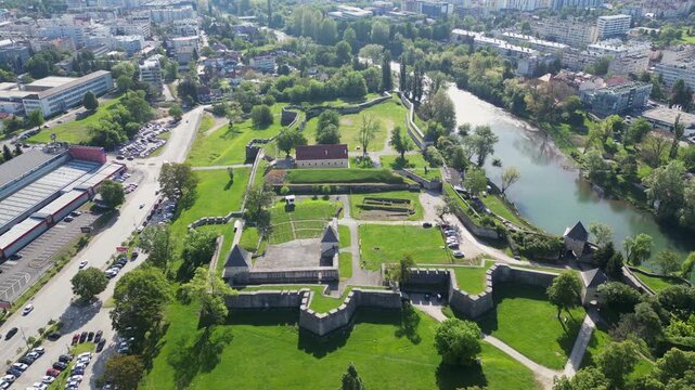 Aerial view of a medieval fortification located by the river Vrbas in Banja Luka, Bosnia and Herzegovina.