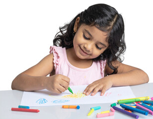  Child Drawing with Crayons, isolated on transparent background PNG