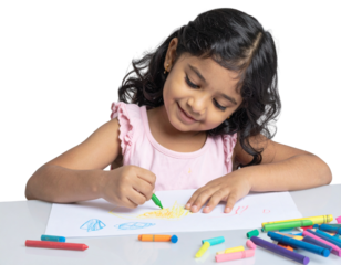Child Drawing with Crayons, isolated on transparent background PNG