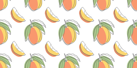 Seamless repeating pattern with mango fruits. Illustration.
