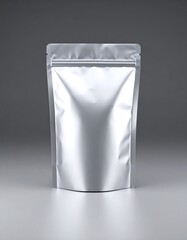Blank silver foil pouch on gray background