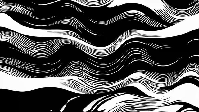 Abstract Background with Flowing Black and White Wavy Patterns